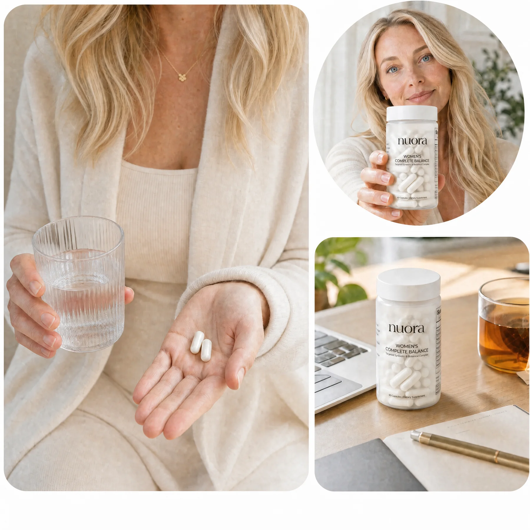 Gut capsules with woman testimonial