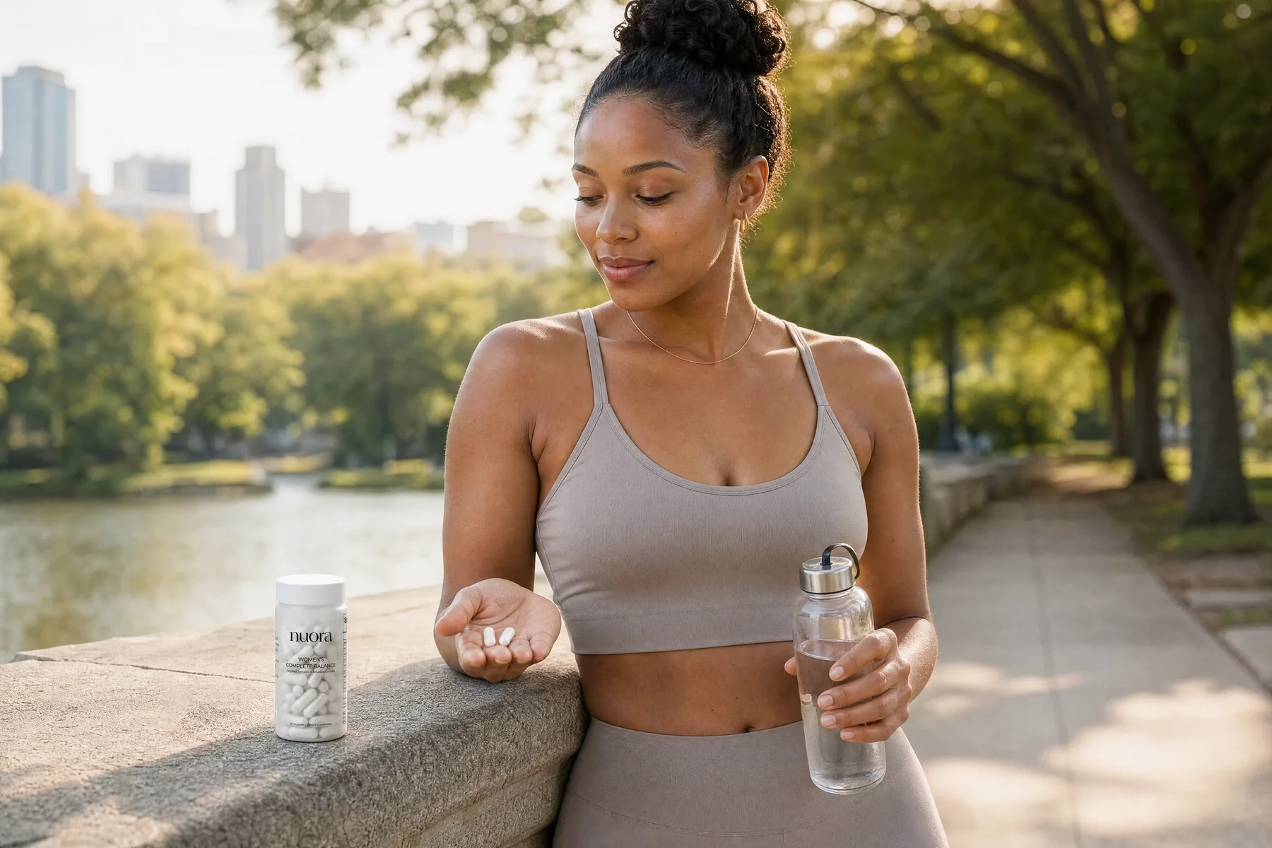 Woman holding Nuora product at home